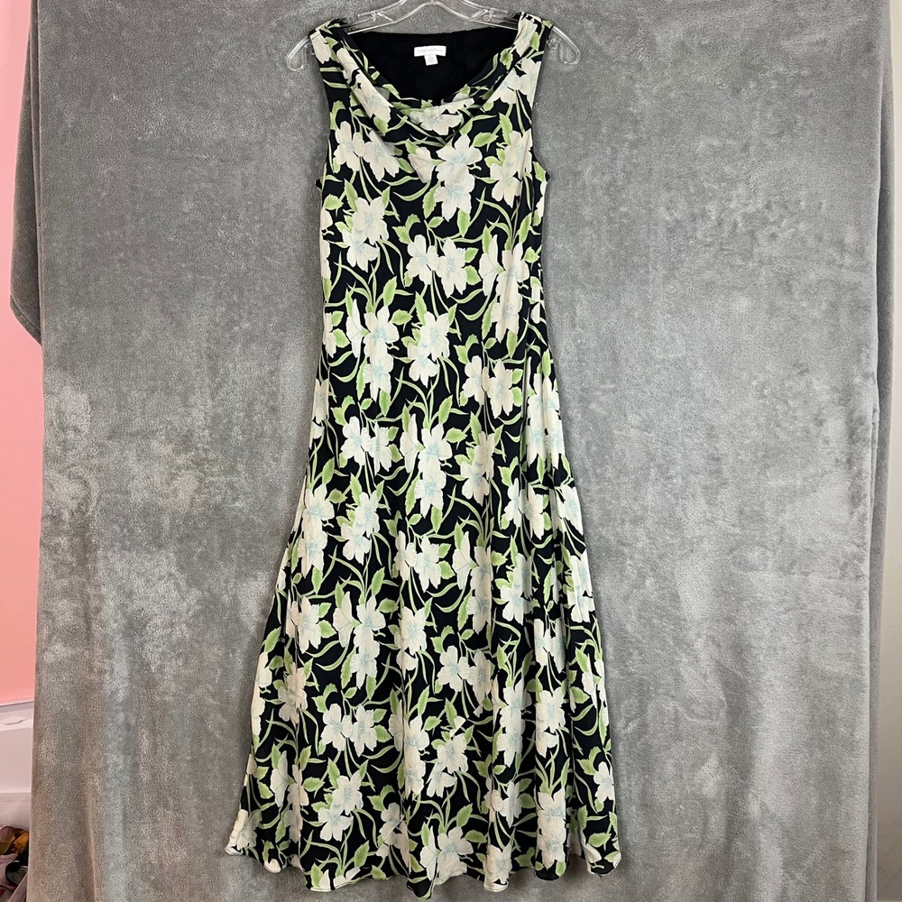 Vintage Charter Club Maxi‎ Dress Womens 8 100% Silk Floral Fairy Whimsical Cowl